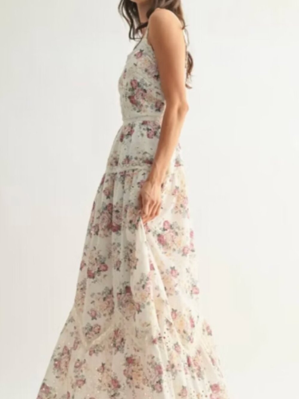 Floral Eyelet Victorian-Inspired Sleeveless Maxi Dress